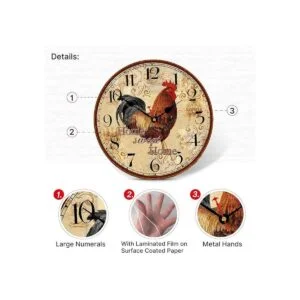 TAHEAT Reloj de pared de gallo de granja funciona con_4