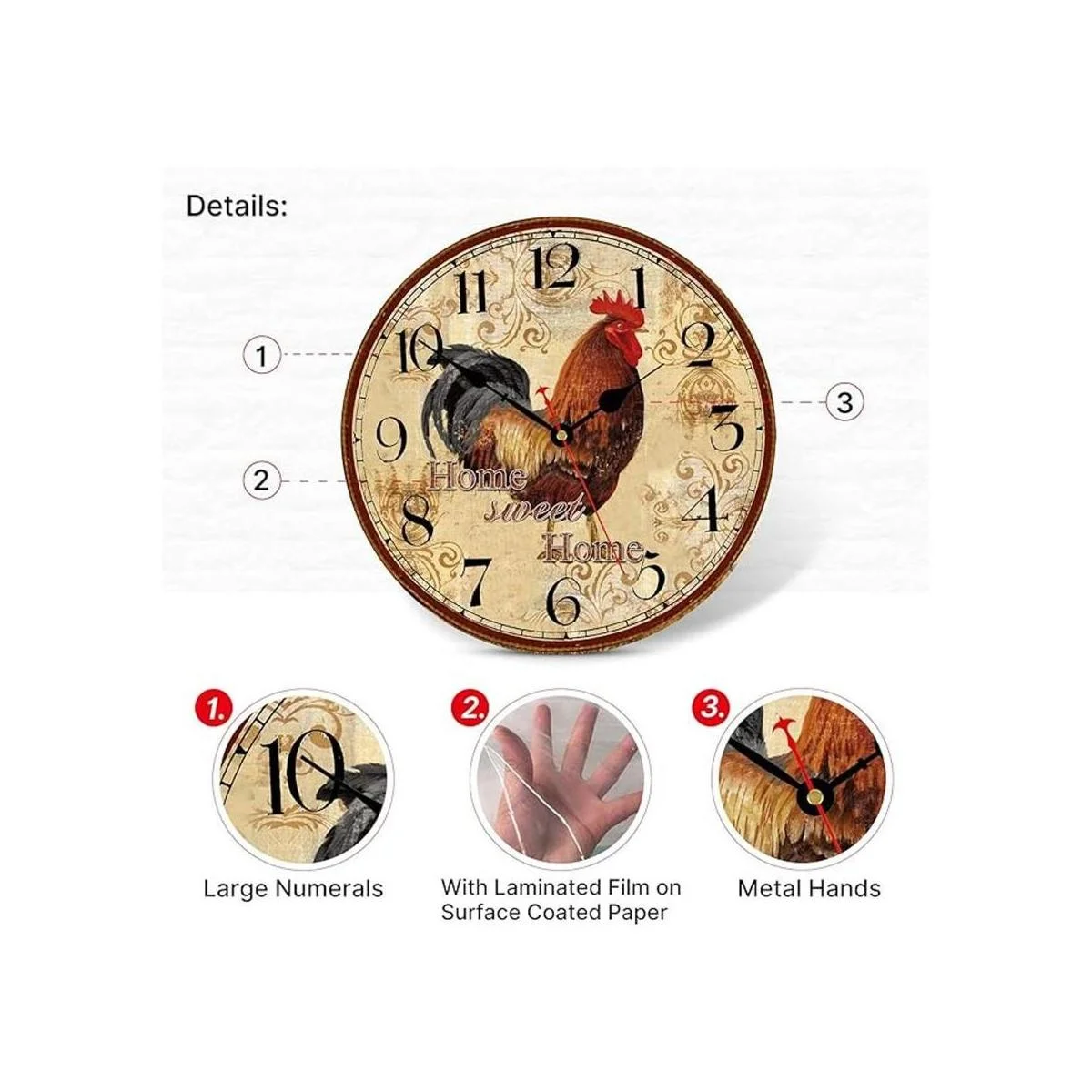 TAHEAT Reloj de pared de gallo de granja funciona con_4