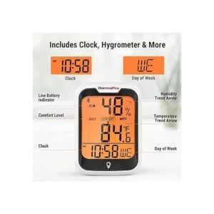 ThermoPro Termómetro higrómetro Bluetooth TP358 con reloj_4
