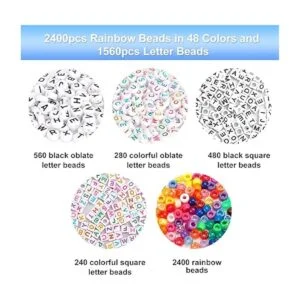 Quefe Juego de 3960 cuentas de pony para hacer pulseras_3