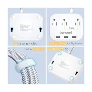 LENCENT Regleta de alimentación de 2 puntas adaptador de_6