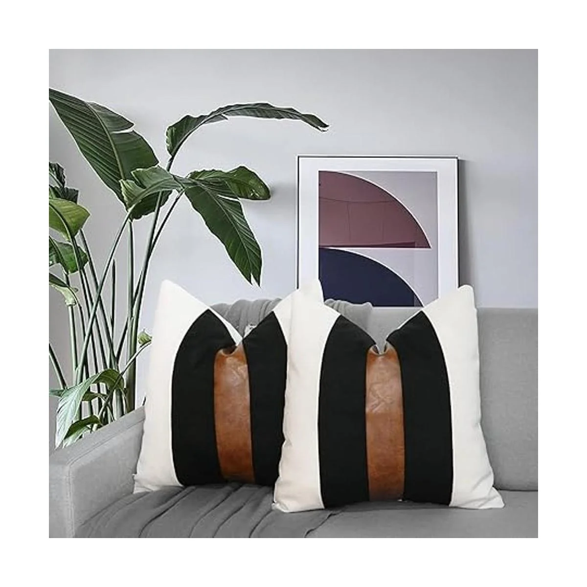 JASEN Juego de 2 fundas de almohada de piel sintética y_2