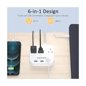 LENCENT Regleta de alimentación de 2 puntas adaptador de_2