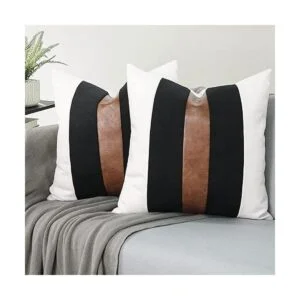 JASEN Juego de 2 fundas de almohada de piel sintética y_3