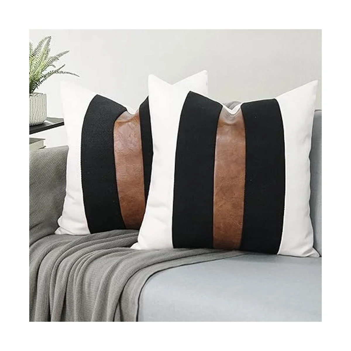 JASEN Juego de 2 fundas de almohada de piel sintética y_3