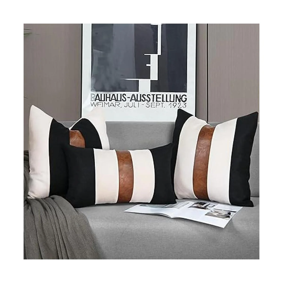 JASEN Juego de 2 fundas de almohada de piel sintética y_6