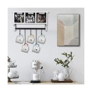 Butizone Perchero rústico montado en la pared con ganchos_7