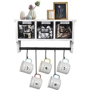 Butizone Perchero rústico montado en la pared con ganchos_2