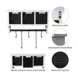 Butizone Perchero rústico montado en la pared con ganchos_3