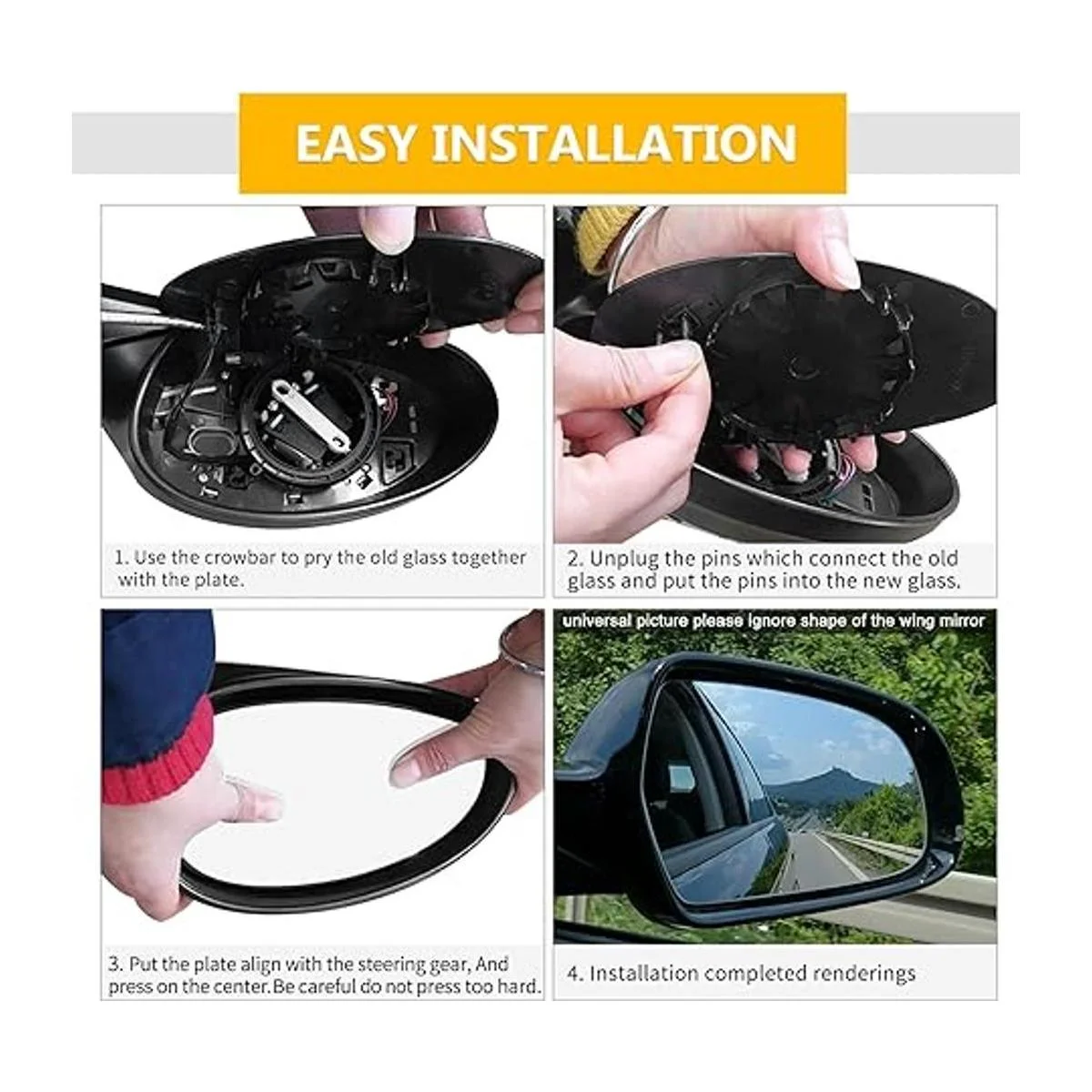 X AUTOHAUX Espejo retrovisor de coche de repuesto con_7