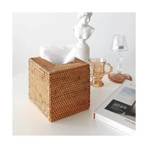 Funda para caja de pañuelos de ratán natural tejido_5