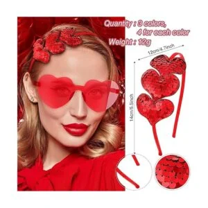 24 piezas de diadema con lentejuelas de corazón y gafas de_5