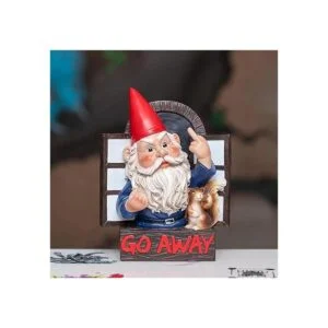 Go Away Estatua de gnomos de dedo medio extravagante_2