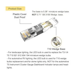 Noobibaba Bombilla LED T5 con base de cuña de 12 V T5 T10_4
