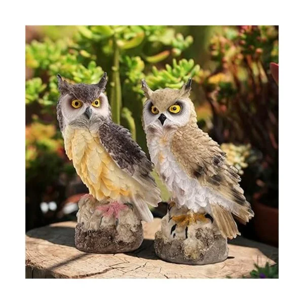 DEAYOU Paquete de 2 estatuas de búho con cuernos falsos_6