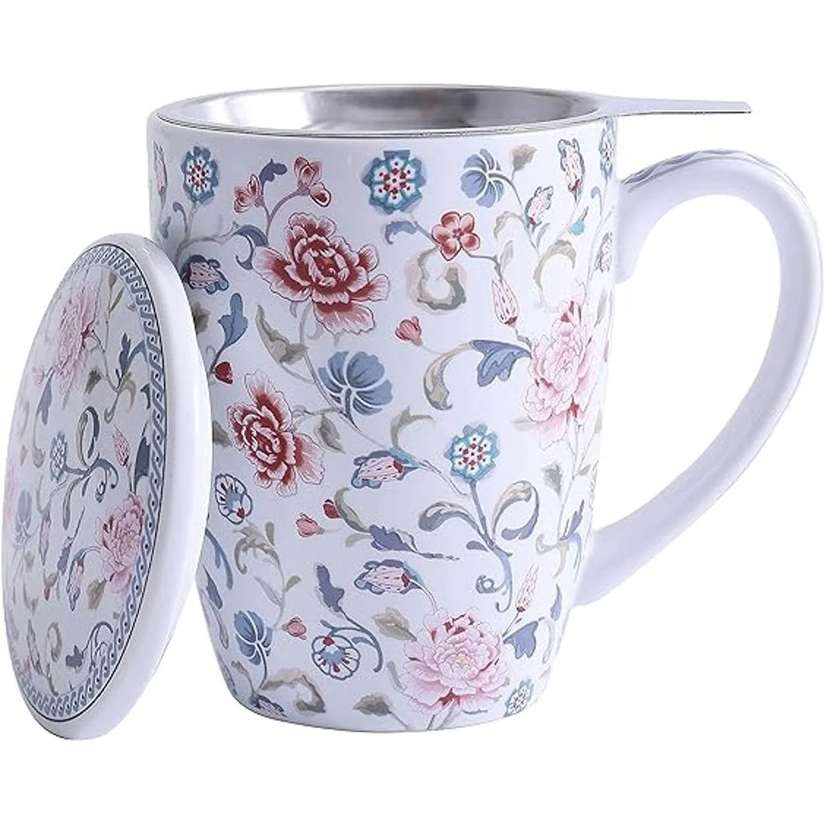 Bico Peony Garden Taza de té de porcelana de 12 onzas con_3