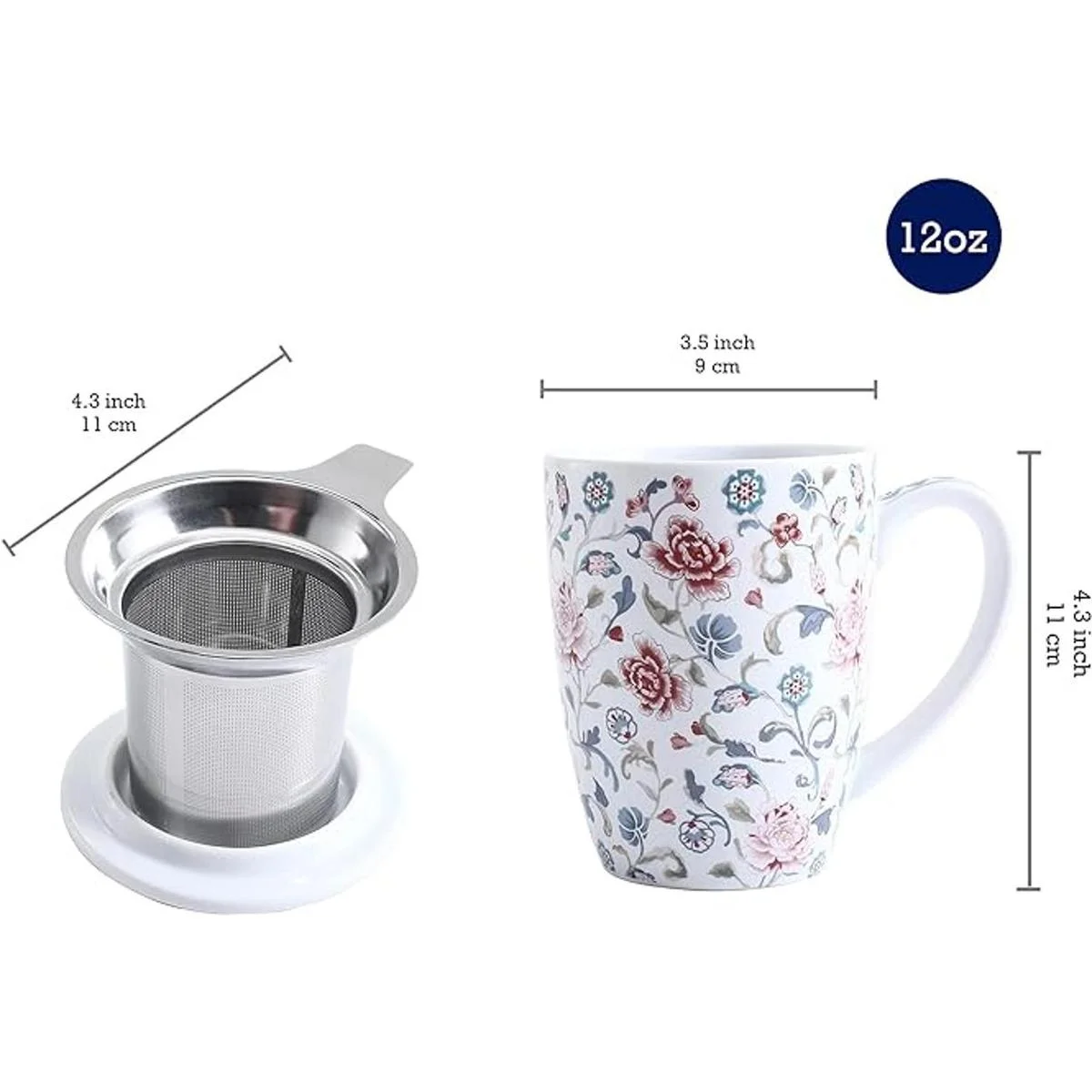 Bico Peony Garden Taza de té de porcelana de 12 onzas con_2
