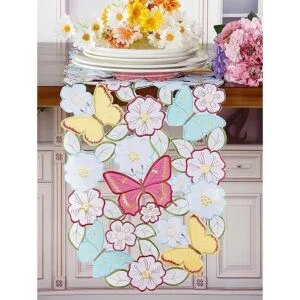 Camino de mesa con flores de primavera cutwork bordado_2