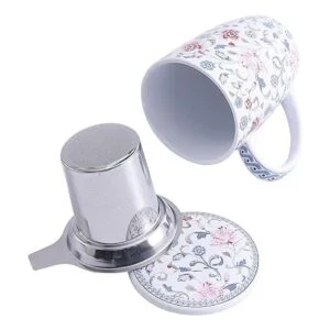 Bico Peony Garden Taza de té de porcelana de 12 onzas con_4