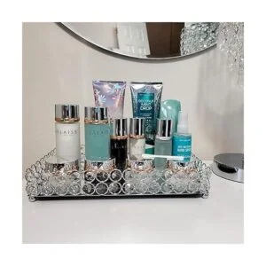 Hedume Bandeja de maquillaje cosmético de cristal bandeja_7