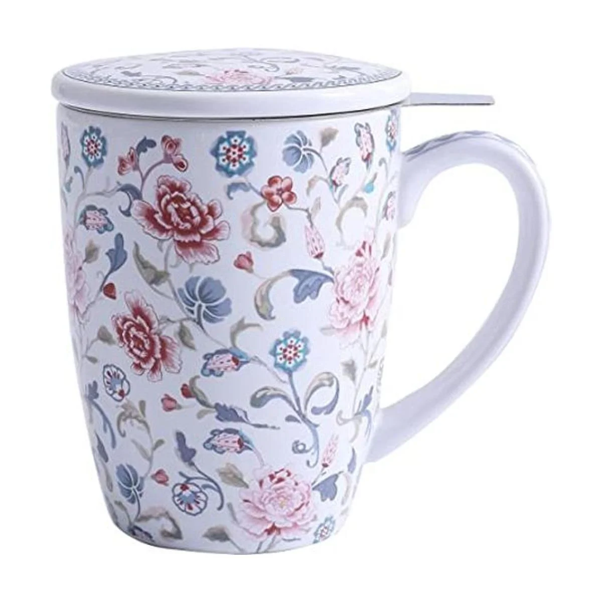Bico Peony Garden Taza de té de porcelana de 12 onzas con_1