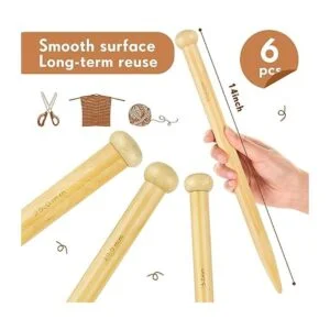 6 agujas de tejer grandes de madera rectas 3 tamaños_2