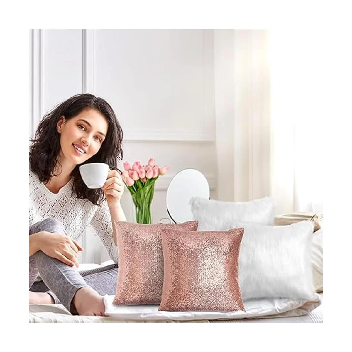 4 fundas de almohada esponjosas y de lentejuelas de_7