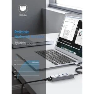 LENTION Hub USB 3.0 de 3 puertos con adaptador Gigabit_2