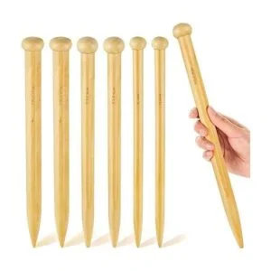 6 agujas de tejer grandes de madera rectas 3 tamaños_1