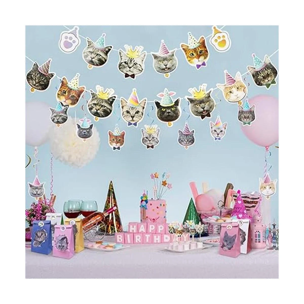61 piezas de decoración de cumpleaños de gato 14 piezas_5