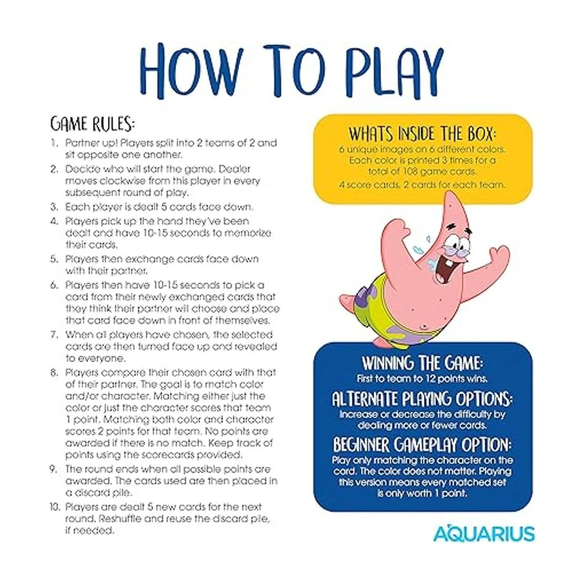 AQUARIUS Juego de cartas Master de memoria de Bob Esponja_6