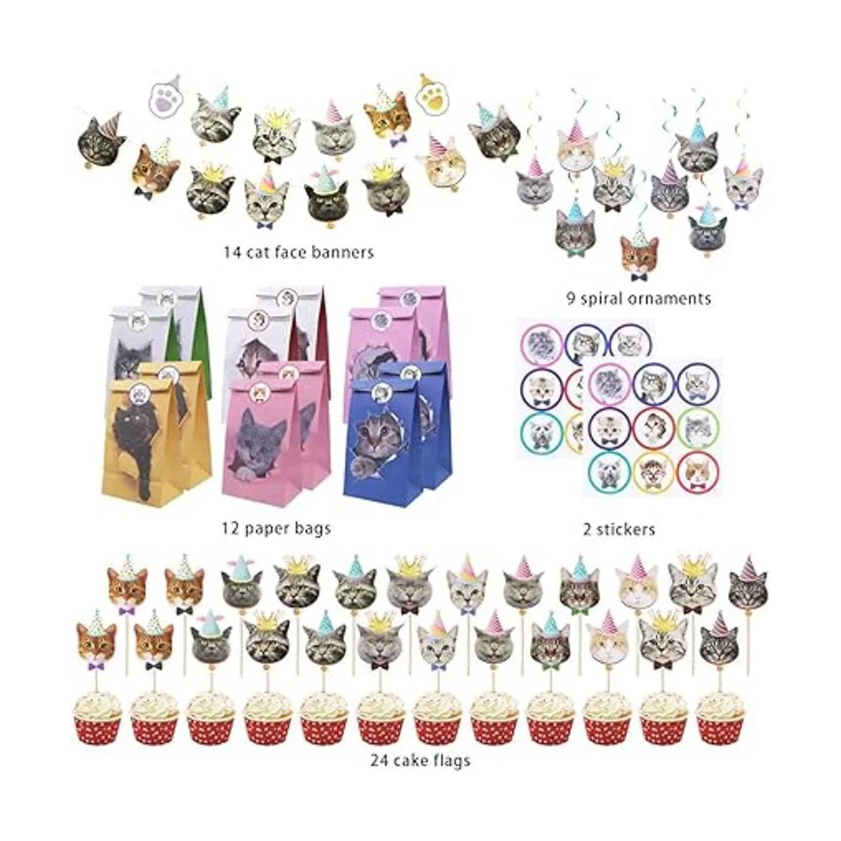 61 piezas de decoración de cumpleaños de gato 14 piezas_2