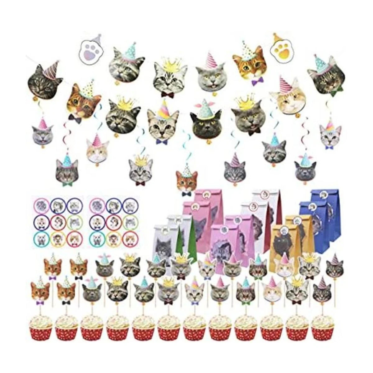 61 piezas de decoración de cumpleaños de gato 14 piezas_1