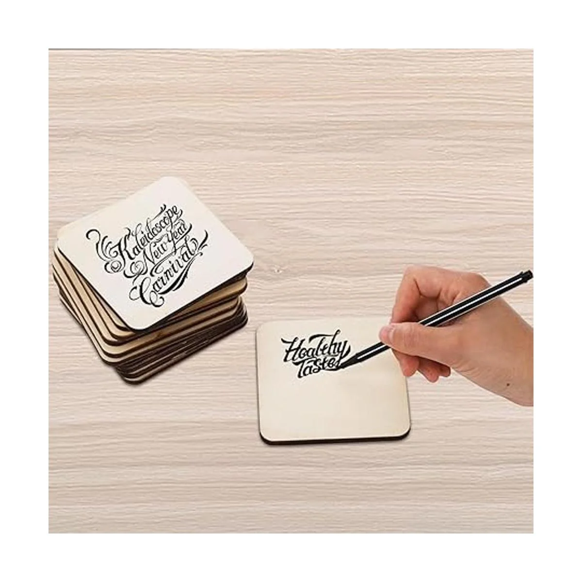 ZEAYEA 50 piezas cuadradas de madera sin acabar posavasos_5