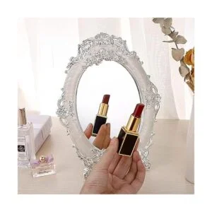 JUXYES Espejo pequeño de tocador de mesa vintage de metal_7