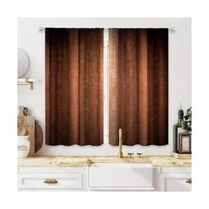 MESHELLY Cortinas de cocina de rayas de tierra marrón de_4
