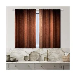 MESHELLY Cortinas de cocina de rayas de tierra marrón de_1