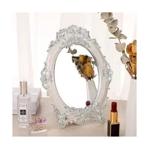 JUXYES Espejo pequeño de tocador de mesa vintage de metal_6