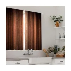 MESHELLY Cortinas de cocina de rayas de tierra marrón de_3