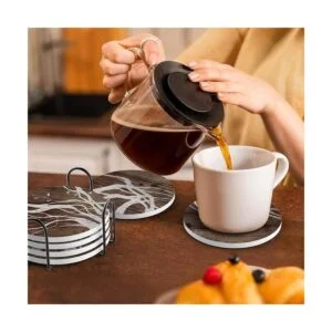 UMIRRO Posavasos de cerámica para mesa de madera_5