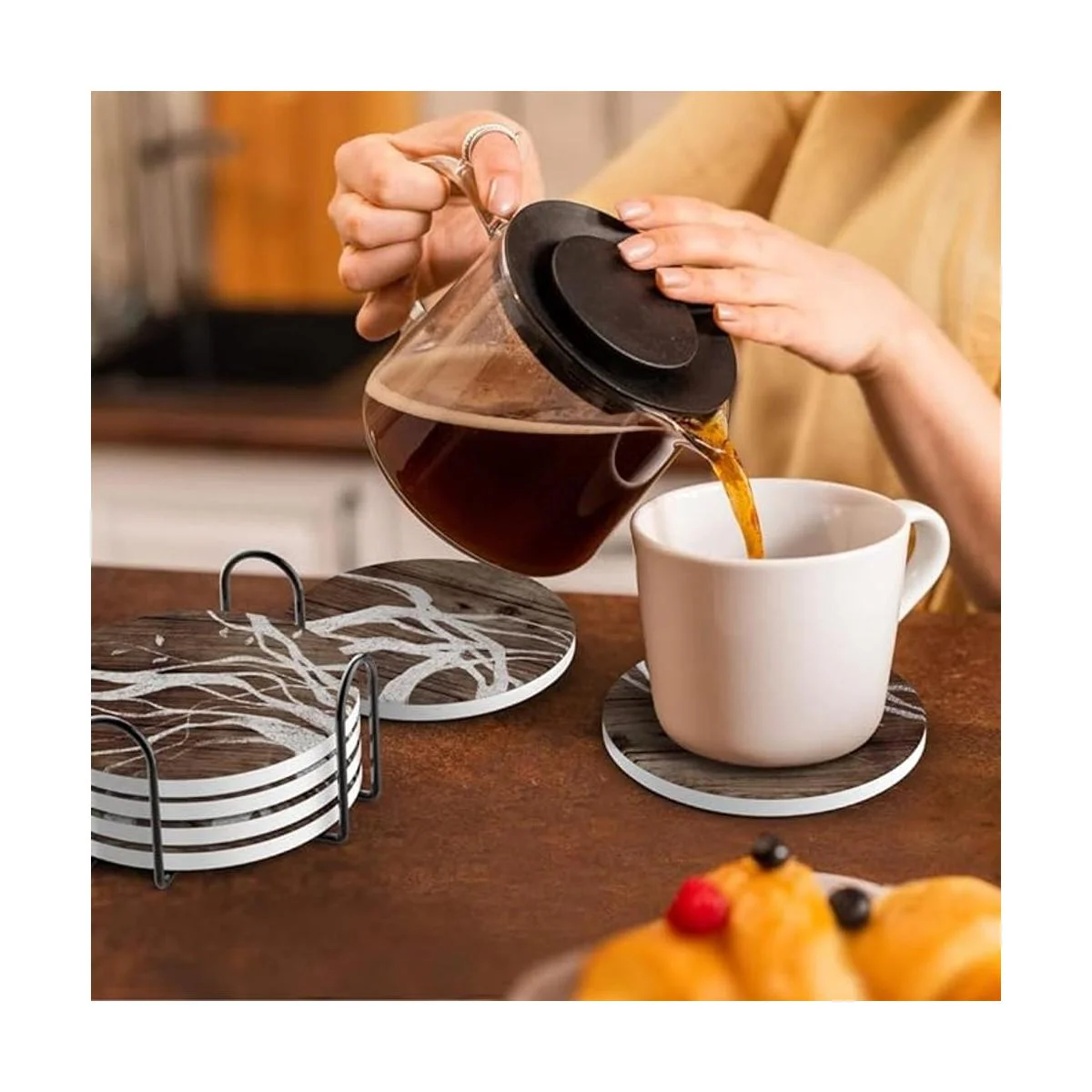 UMIRRO Posavasos de cerámica para mesa de madera_5