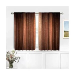 MESHELLY Cortinas de cocina de rayas de tierra marrón de_5