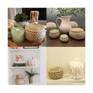 Dicunoy Juego de 3 cestas pequeñas de mimbre con tapa_6