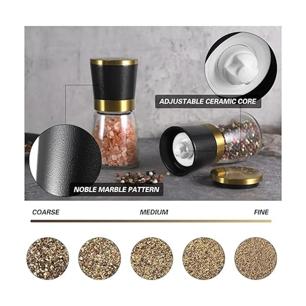 Juego de molinillo dorado de sal y pimienta de acero_2