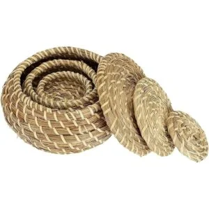 Dicunoy Juego de 3 cestas pequeñas de mimbre con tapa_3