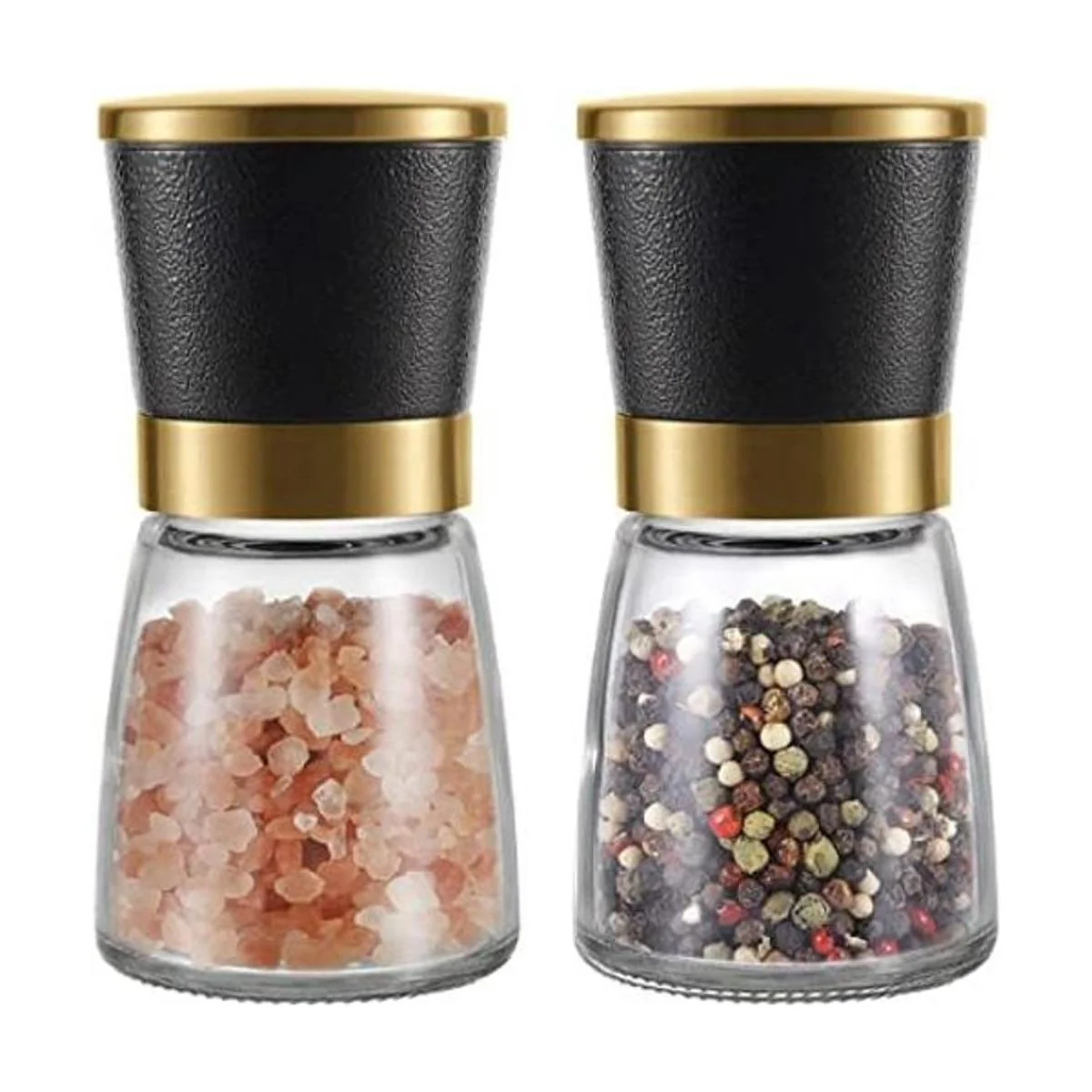 Juego de molinillo dorado de sal y pimienta de acero_1