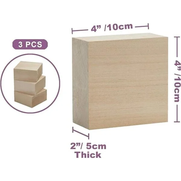 Craftiff Bloques de madera de tilo 4.0 x 4.0 x 2.0 in_2