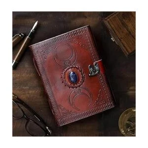 Diario de cuero vintage con relieve de lapislázuli azul_2