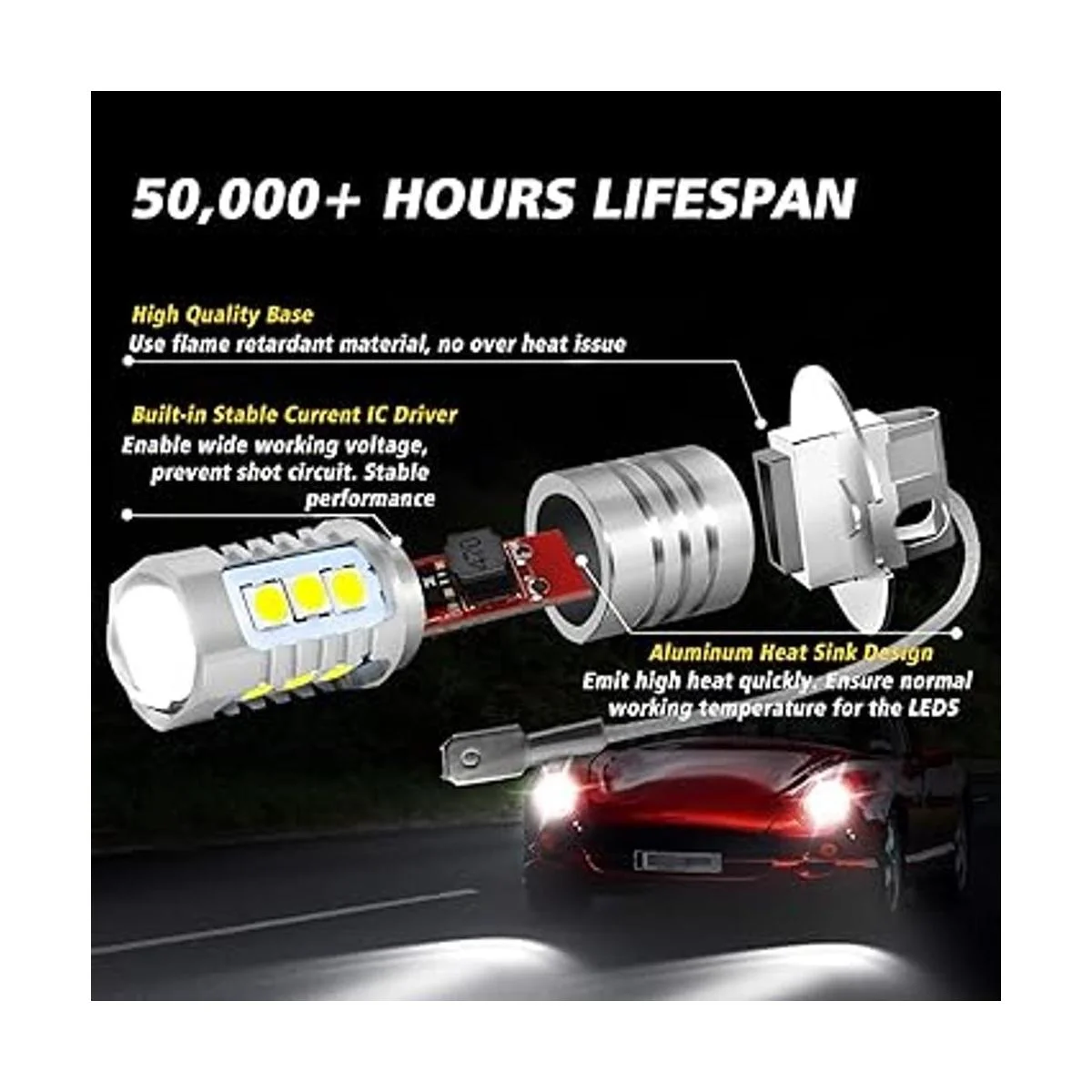 BRISHINE Bombillas LED antiniebla H3 de 6000 K blanco_5