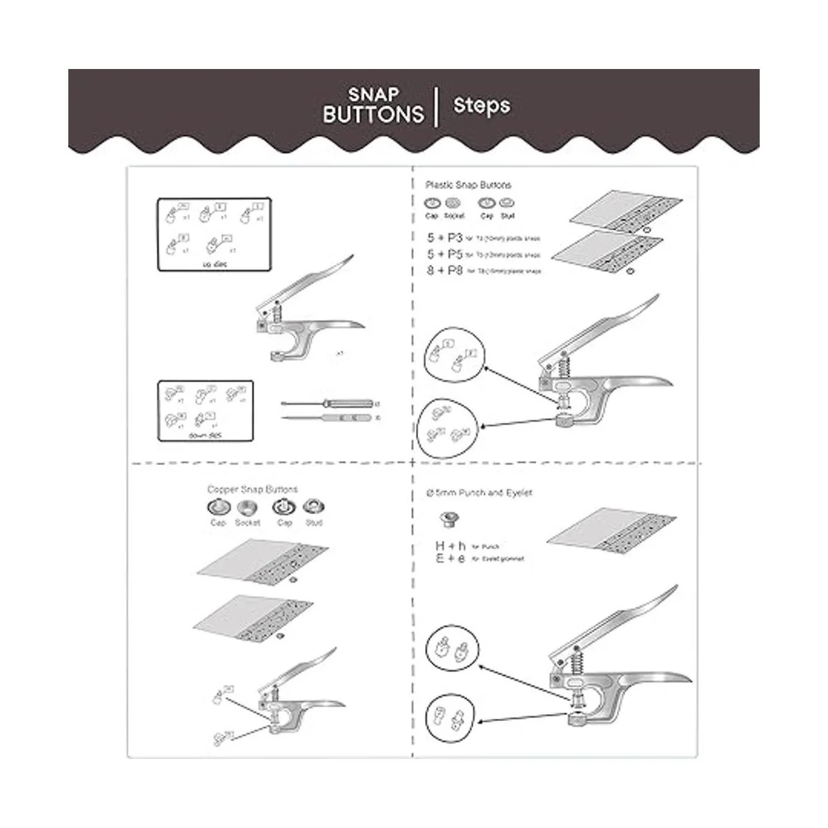 LYNDA Juego de 300 botones a presión de plástico y metal_4